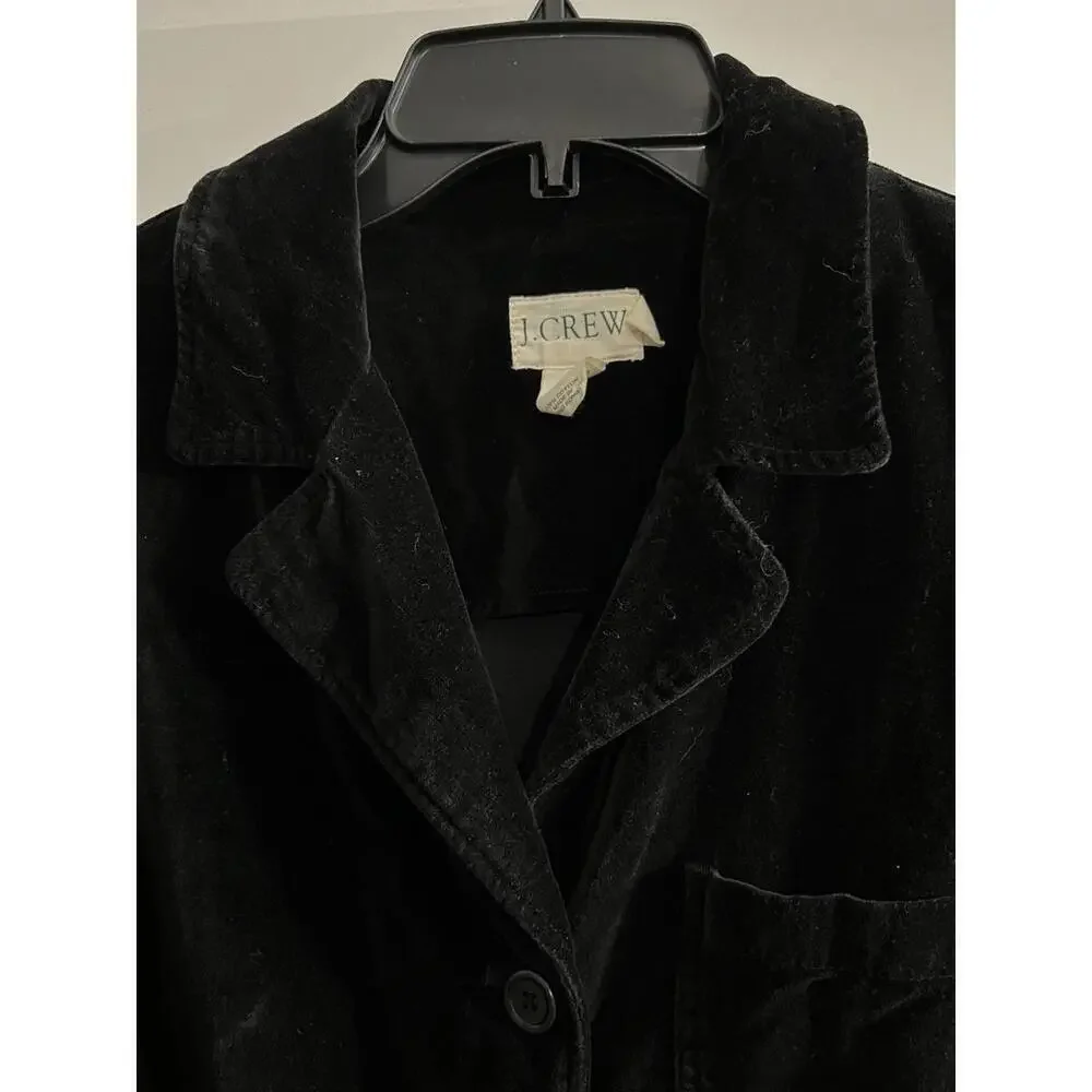 J Crew Velvet 100% Cotton Women 3 Button Loose Blazer Black Size Medium Preppy